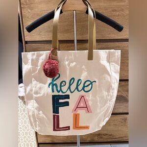 NWT Hello Fall Pom Pom Canvas Tote Bag the Paper Curator